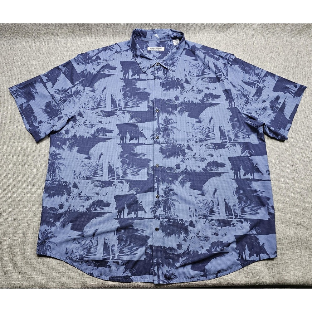 Tommy Bahama Shirt Mens Big 2X Blue Tropical Graphic Bahama Coast Button‎ Up
